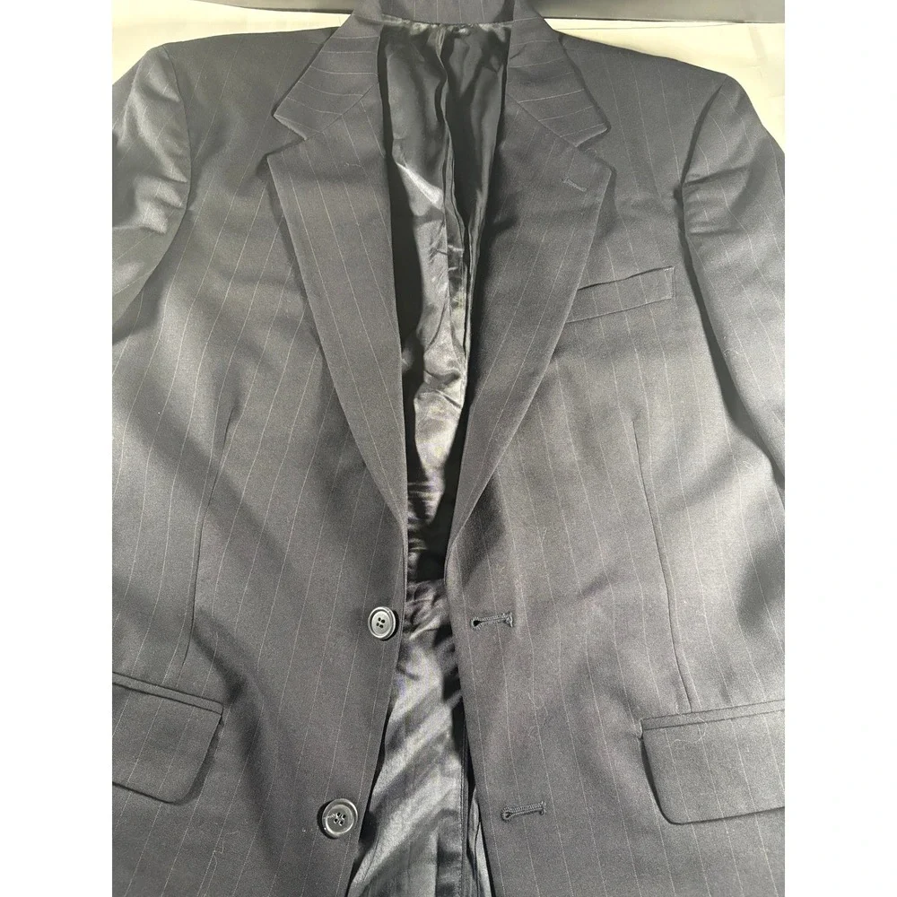 Brooks Brothers Pinstripe Black Wool Blazer Sport Coat Men's 44R 2 Button